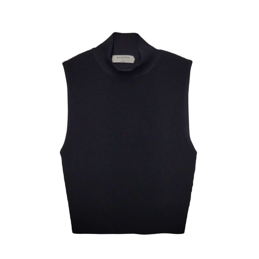 Aritzia Babaton Sculpt Knit Mockneck Ribbed Top - Black (Small)